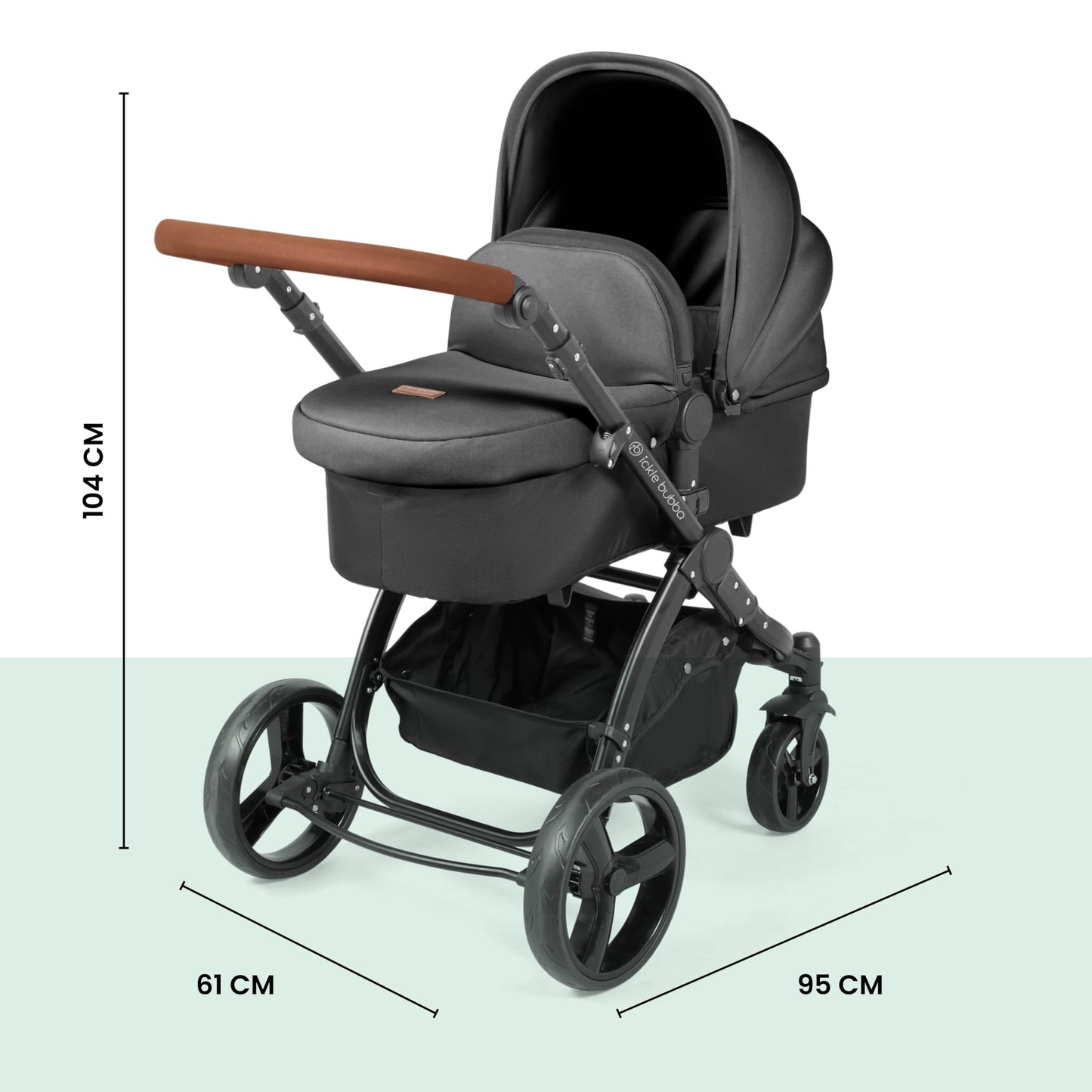 Ickle Bubba Stomp Urban 3-in-1 Travel System & Astral Car Seat – Birth to 22kgs (approx. 4 Years), Lightweight City Pram, Carrycot & Seat Unit, Compact Fold, UPF 50+ Hood & Accessories (Charcoal Grey)