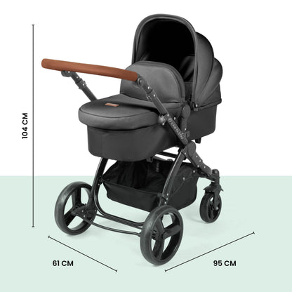 Ickle Bubba Stomp Urban 3-in-1 Travel System & Astral Car Seat – Birth to 22kgs (approx. 4 Years), Lightweight City Pram, Carrycot & Seat Unit, Compact Fold, UPF 50+ Hood & Accessories (Charcoal Grey)