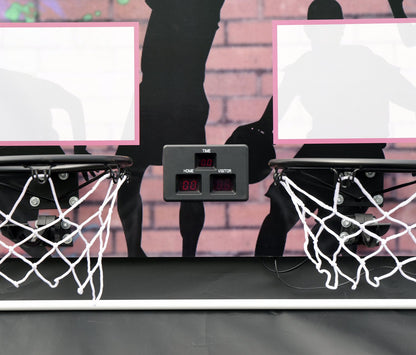 Foldable electronic automatic Basketball training machine Basketball Hoop Basketball Stand Home double basketball game with scoring machine for Kids and adults, includes 4 basketball and pump
