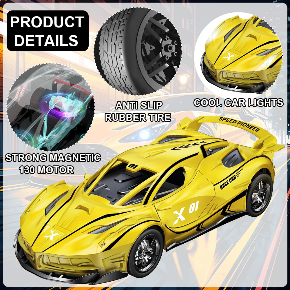 HATFRYF RC Drift Car, Cool Electric Remote Control Car, Kids Toy Vehicle, Model Toy for Boys - Driftable, Gifts for Kids Boy Yellow