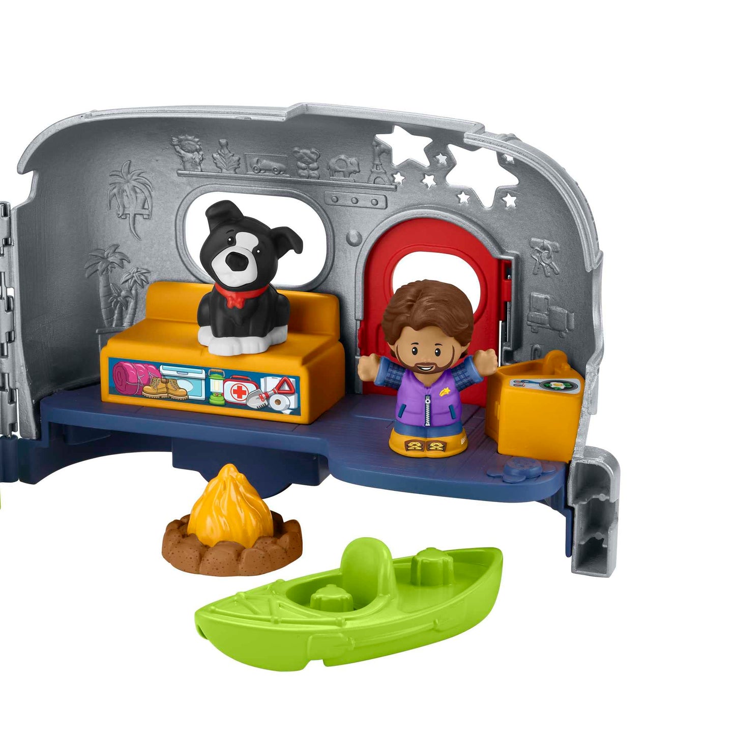 Fisher-Price Little People Light-Up Learning Camper playset with vehicle, lights, and songs for children ages 1 and up.