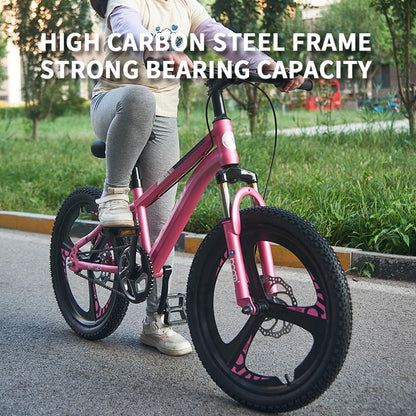 TRIOBLADE Kids Bike 18/20/22/24inch Kids Mountain Bike for Boys and Girls 6-15 Years Old Junior Mountain Bikes 3 Spoke Wheels Children Bicycle with Shock Absorber Dual Disc Brake(Pink, 20inch)