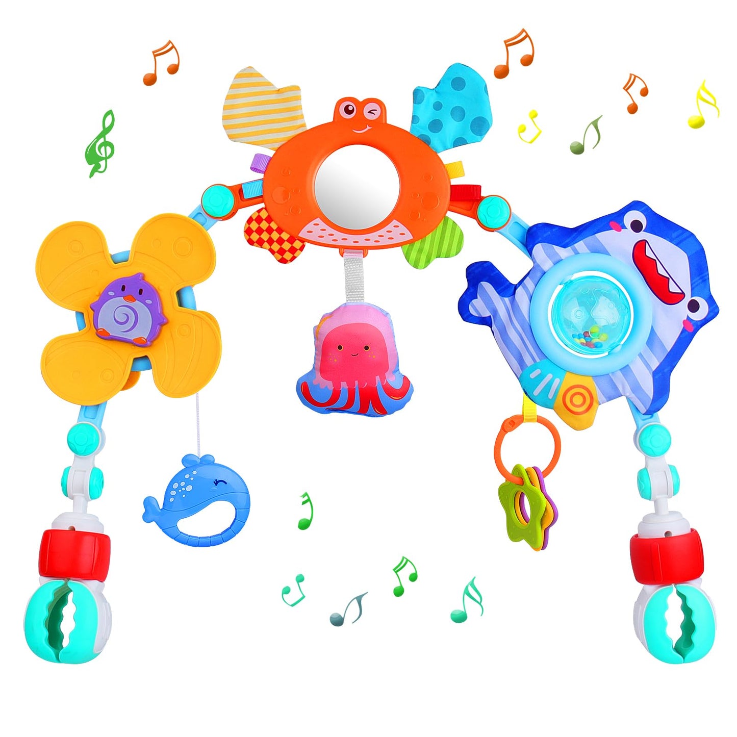 Yusvwkj ocean-themed baby mobile with hanging toys, pram arch, and sensory activity bar for newborns and toddlers.