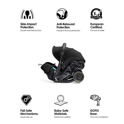 Doona X Baby Car Seat & Travel Stroller Nitro Black - Convertible 0+ Car Seat and Pram with 3 Recline Positions - Ergonomic Pushchair and Travel System - ISOFIX Base Sold Separately
