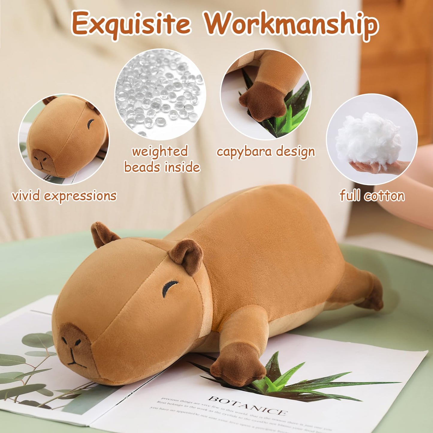 SQEQE Weighted Capybara Plush, Anxiety Relief Stuffed Animal, Soft Capybara Pillow Toy Gift for Kids & Adults, 25CM