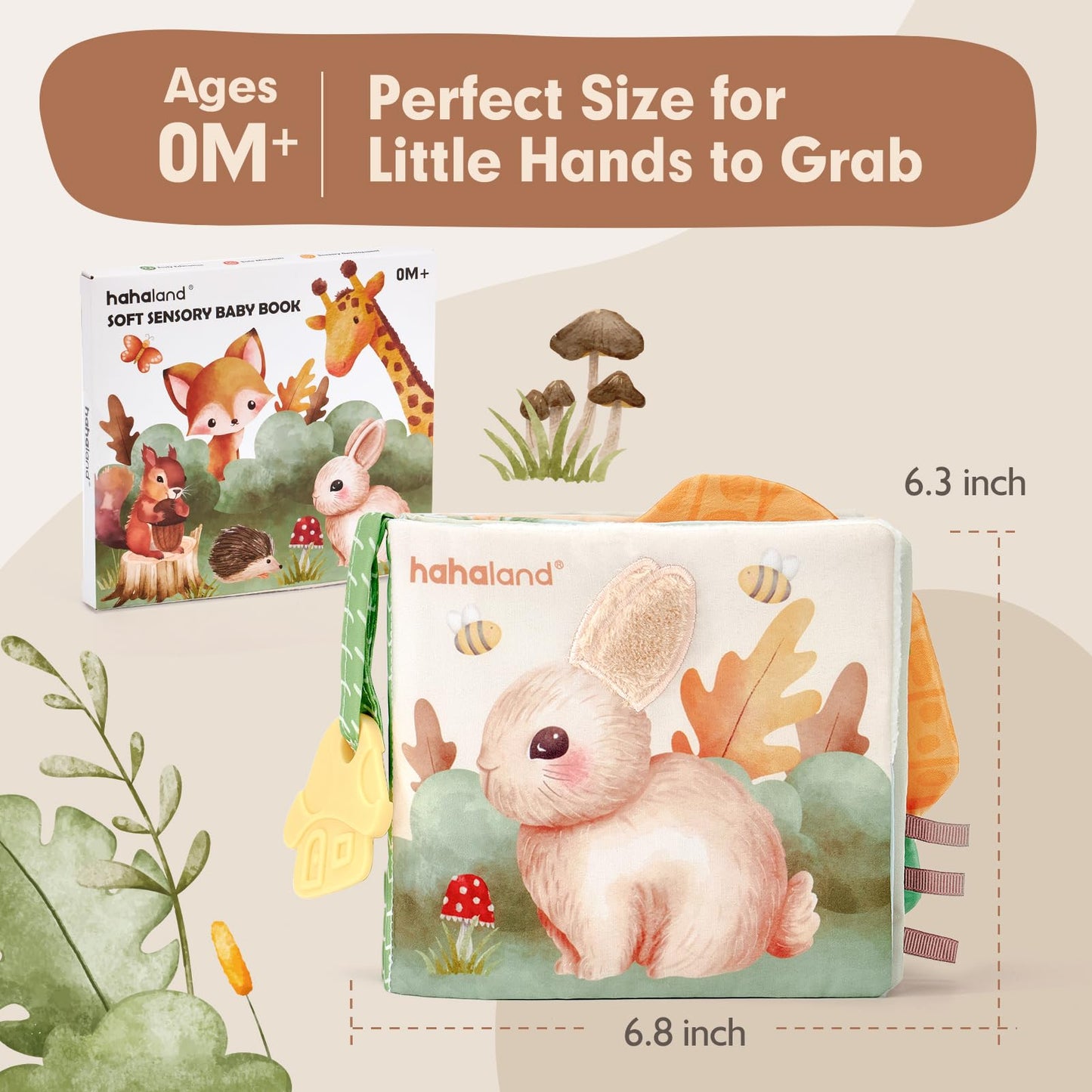 hahaland Baby Toys Baby Books 0-6 Months, Soft Cloth Newborn Sensory Books Toy for Babies, Touch Feel Activity Soft Book Infants Toys for 0 3 6 12 months Boy Girl Shower Gifts
