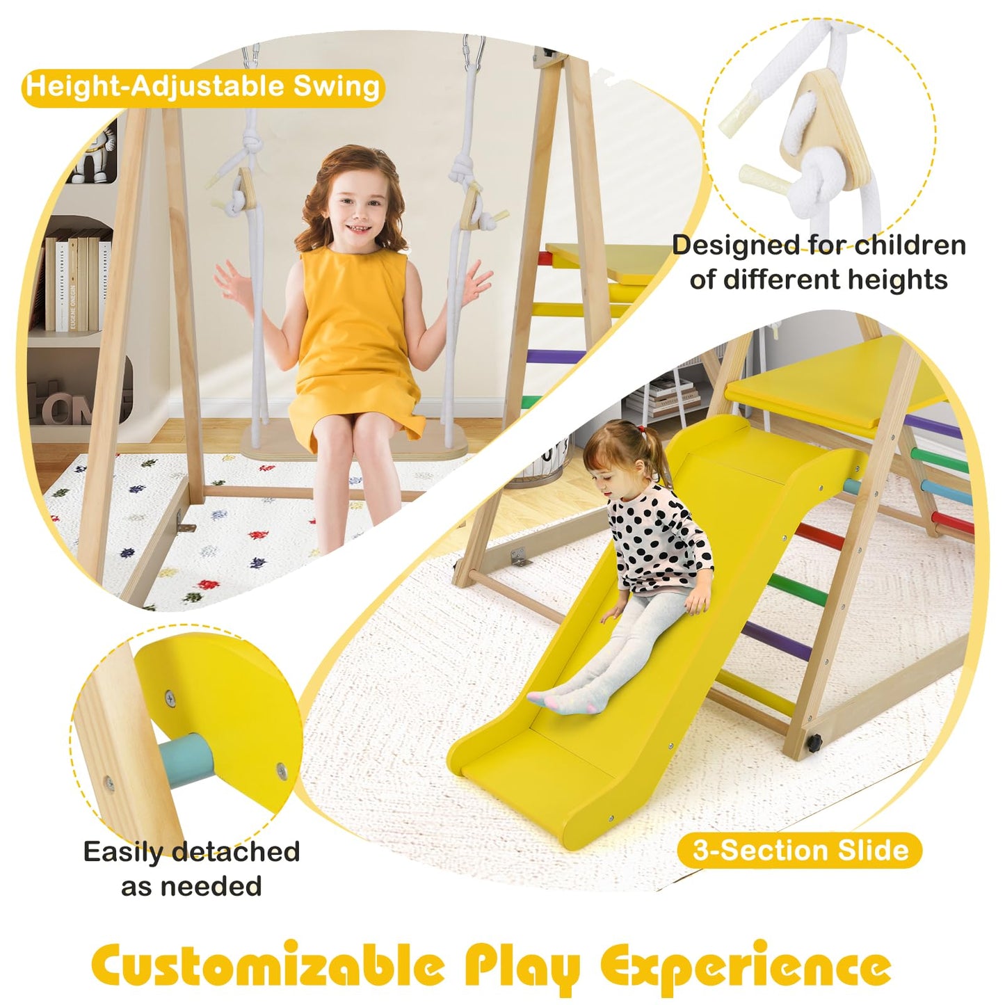 Maxmass 3-in-1 Kids Climbing Frame, Wooden Children Climber Playset with Swing, Slide and Ladder, Garden Toddler Jungle Gym Playground for Indoor Outdoor (Multicolor)