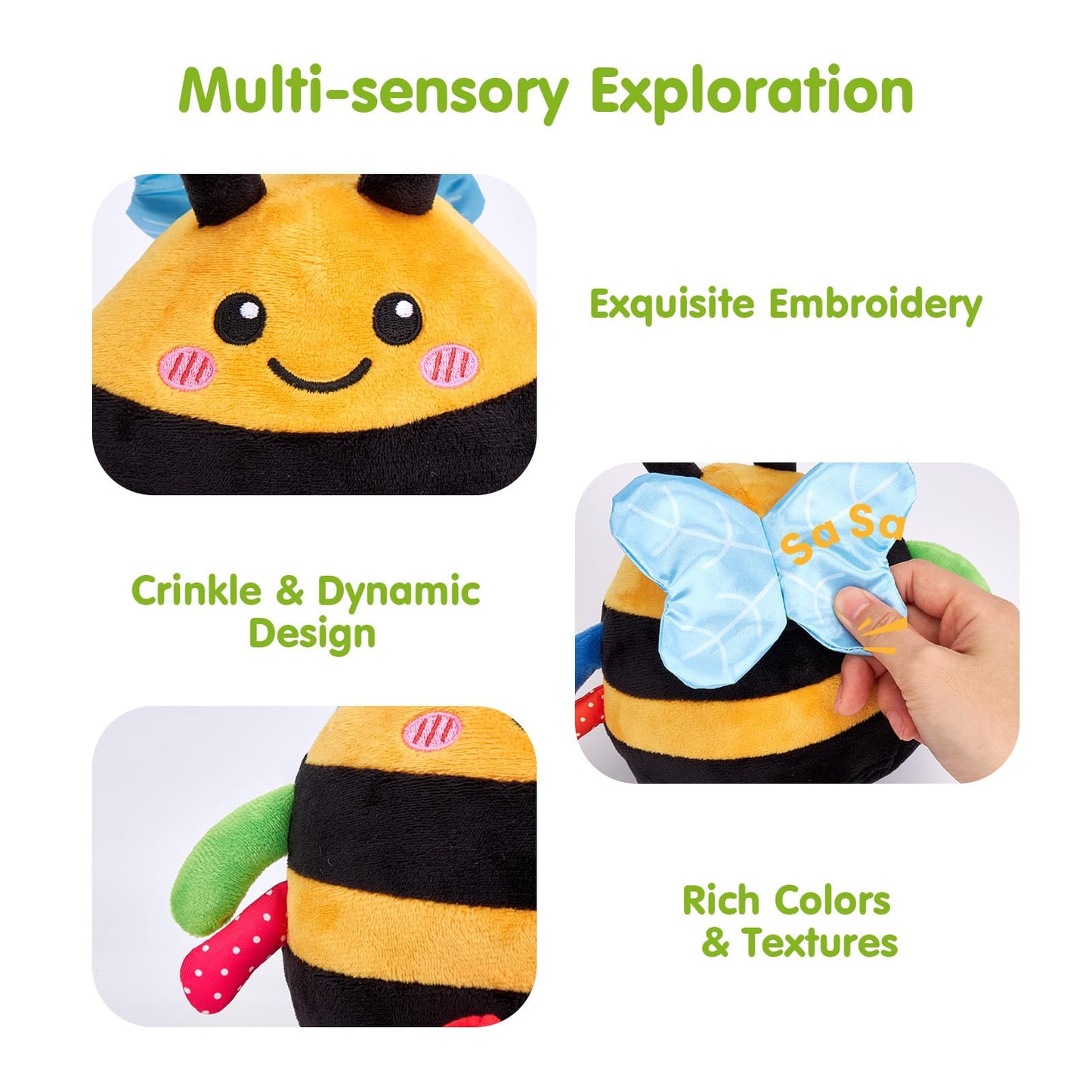hahaland 4-IN-1 Dancing Bee Baby Toys 6 to 12 Months Boys & Girls Montessori Plush Interactive Sensory Tummy Time Toys, Musical Crawling Walking and Speaking Learning Gifts