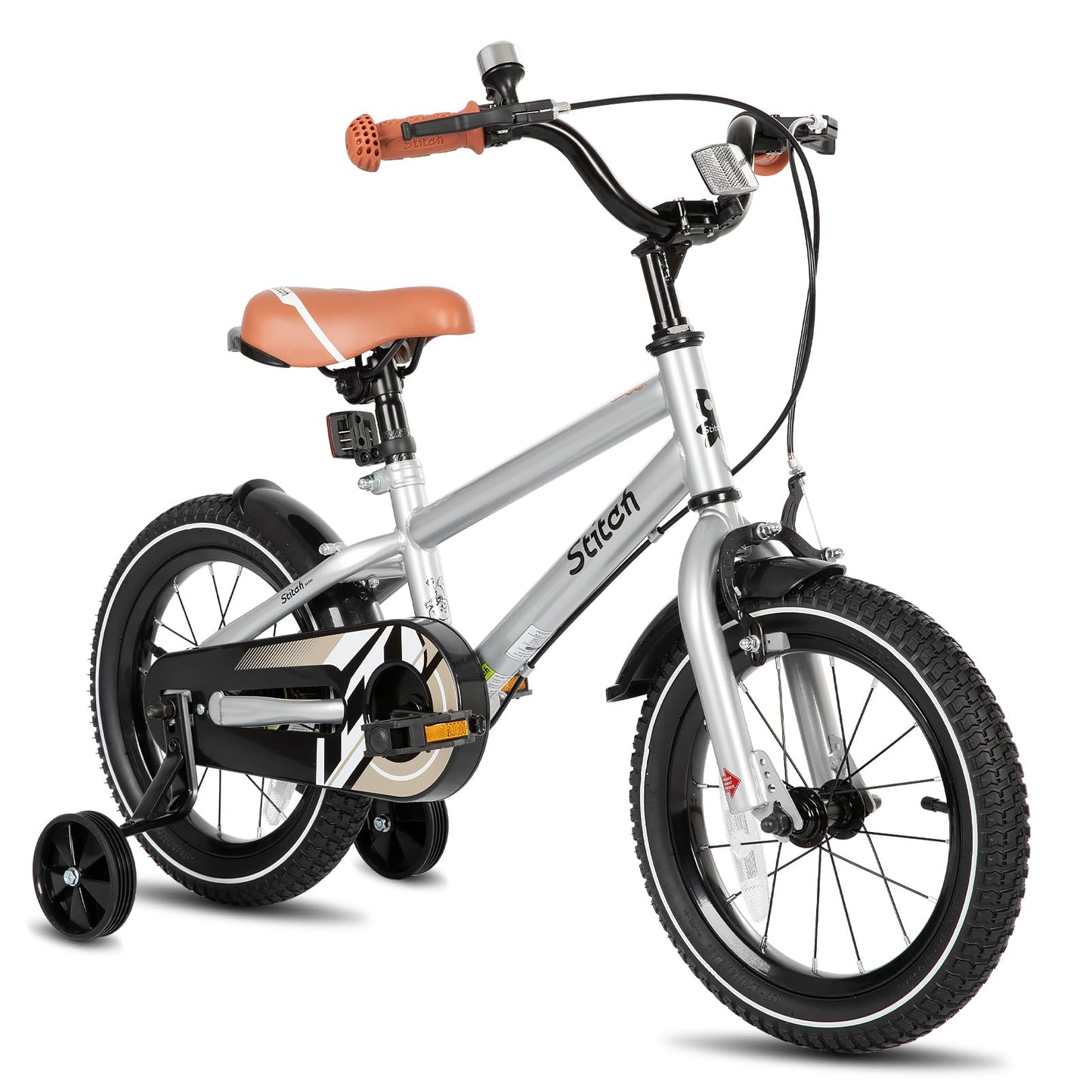 STITCH 14 Inch Kids Bike for 3-5 Ages Boys, 14" Wheels Bike for Boys With Stabilisers, Silve