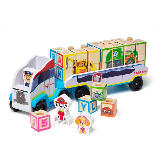 Melissa & Doug PAW Patrol Toy Truck with Alphabet & Number Wooden Building Blocks, Kids Toys for Girls and Boys Age 3+, PAW Patrol Toys, Play Vehicles Gift for 3 Year Old Boy or Girl