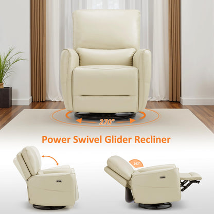 MCombo Electric Recliner Armchair, Swivel, Rocking, Reclining Chair with Lumbar Support, Nursing Chair Glider Recliner for Small Space, Living Room, Faux Leather 6922 (Cream White)