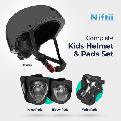 Niftii Kids Helmet with Pads - Adjustable Multi-Sport Complete Safety Gear for Cycling, Skateboarding & Scooting, Ideal for Boys & Girls Ages 3-15 Kids Bike Helmet Set, Black