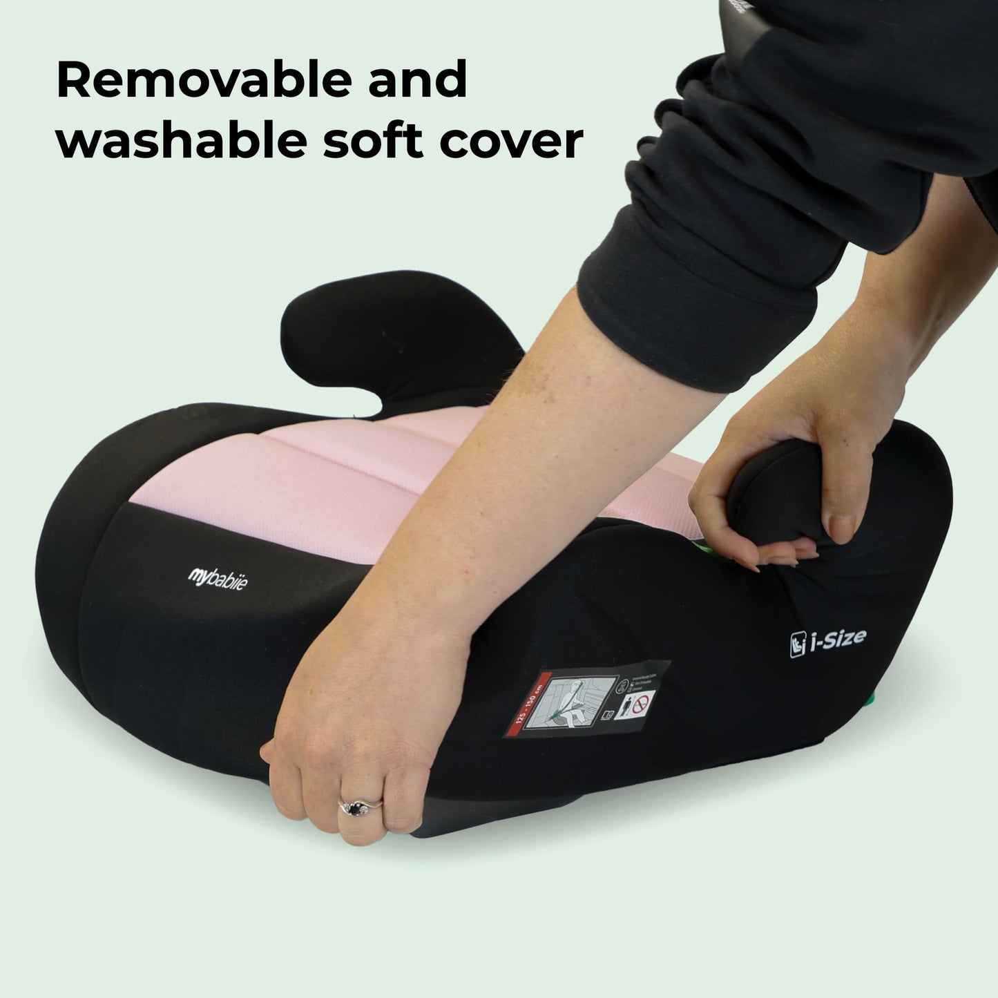 My Babiie Booster Lite R129 Car Seat - Lightweight at 1kg, Approx. 6-12 Years (125-150cm, 22-36kg), i-Size Backless Child Car Seat, Group 3, Compact, Portable, Ideal for Travel - Pink & Black