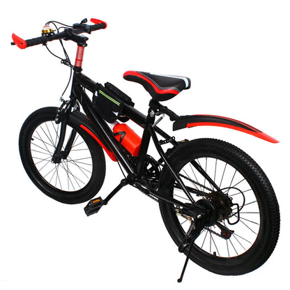 WSIKGHU 20 Inch Mountain Bike 7 Speed Front and Rear Dual Brake Height Adjustable Bicycle with Fenders, Water Bottle and Compass for 130-150CM, Max 85KG (Pre-Assembled 85%) (Red)