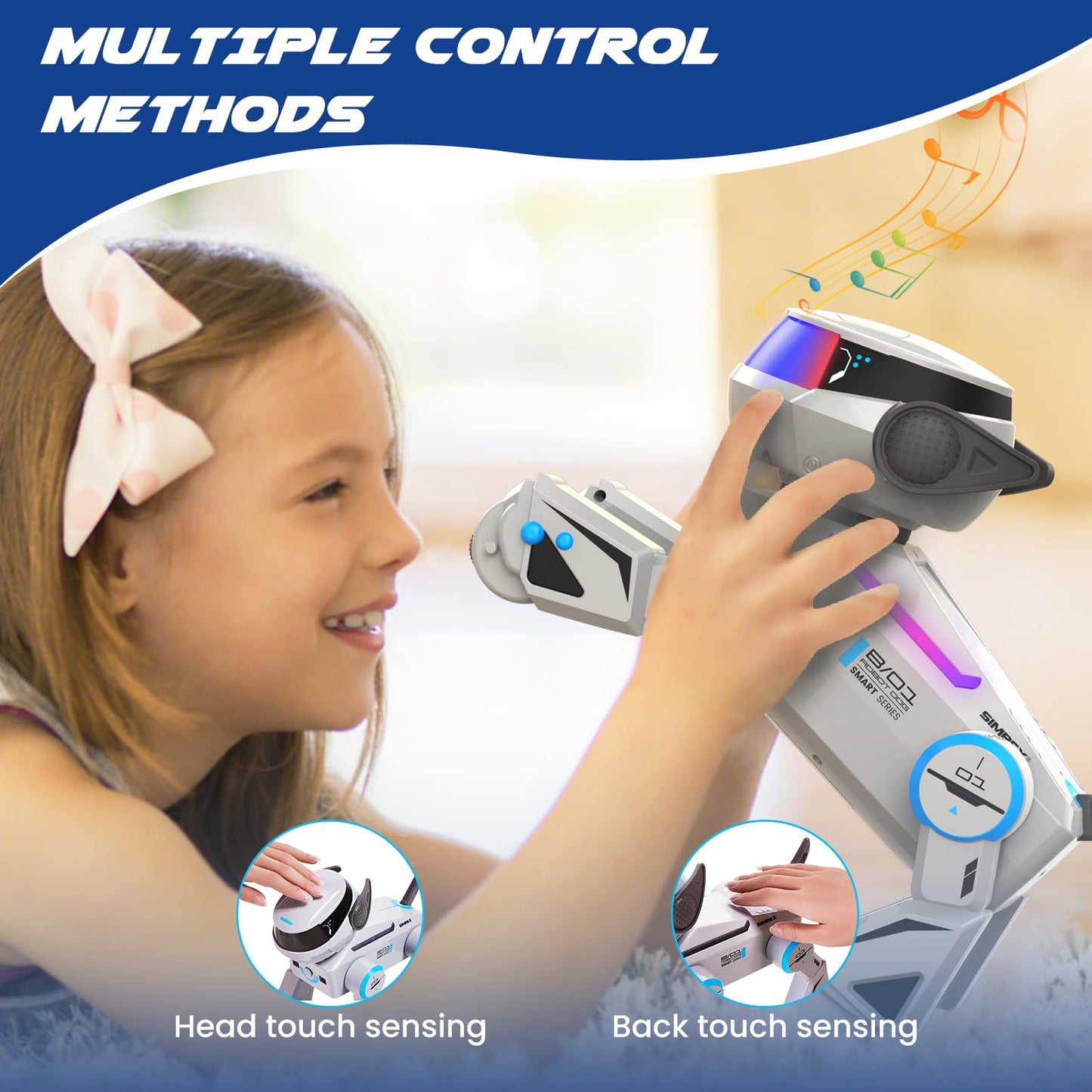 SIMREX Robot Dog Toys for Kids, Interactive Smart Robotic Dog with Touch Sensor, Bluetooth Remote Control, Dancing Tricks, LED Eyes, Birthday Gift for Boys and Girls(Grey)