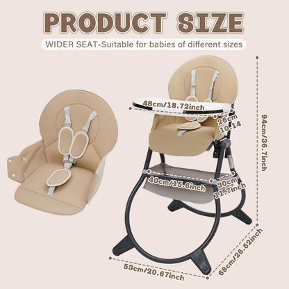 Highchair, Foldable Baby High Chair, Baby Feeding Chair with Adjustable Dinner Table & Storage Bag, Function Combination for Babies Toddlers