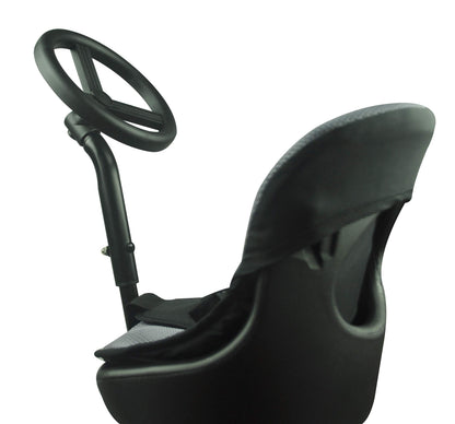 Roma 4 Rider Toddler Seat & Steering Wheel Ride On Board – Universal Buggy/Kiddy Board with LED Wheels, Patterned Seat, Fits 99% Prams, for Kids 1–6 Years (25kg), 4-Wheel Design