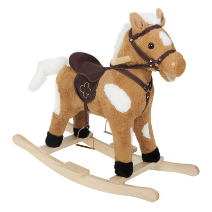 WOLTU Wooden Baby Rocking Horse, Plush Ride-on Toy with Sound and Stirrups, Toddler Rocker for Kids Aged 1–3, Brown, Seat Height 44cm