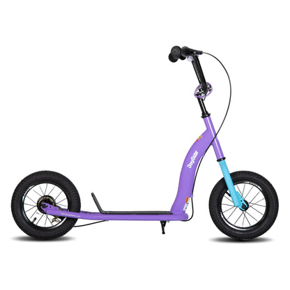 Purple JOYSTAR Conway 12-inch kick scooter with adjustable handlebars for children aged 5+, featuring two wheels.