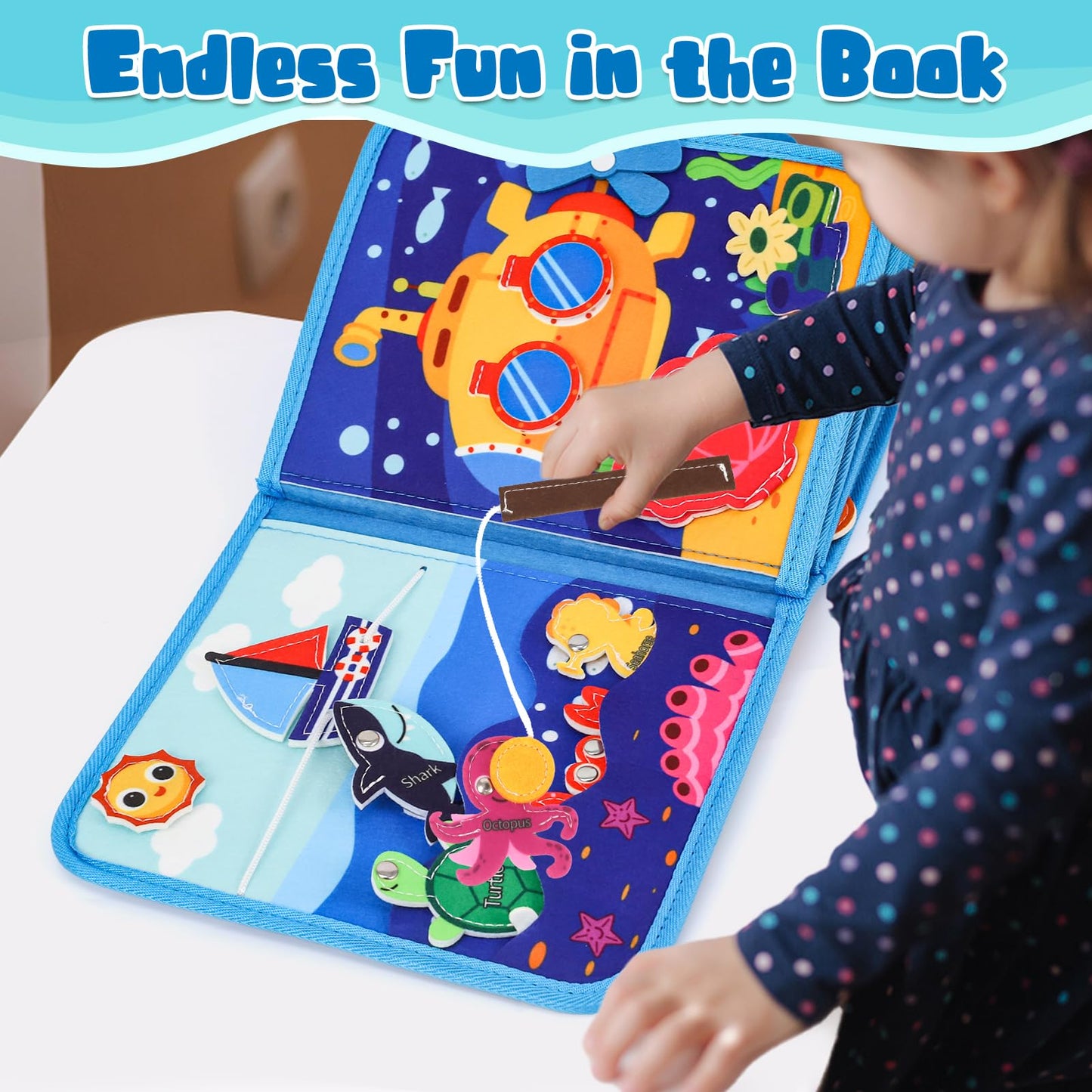 LZDMY Baby Montessori Busy Book for 2 3 Year Olds Boys Girls, Toddlers Educational Sensory Activity Books, Ocean Book Busy Board, Babies Birthday Gifts
