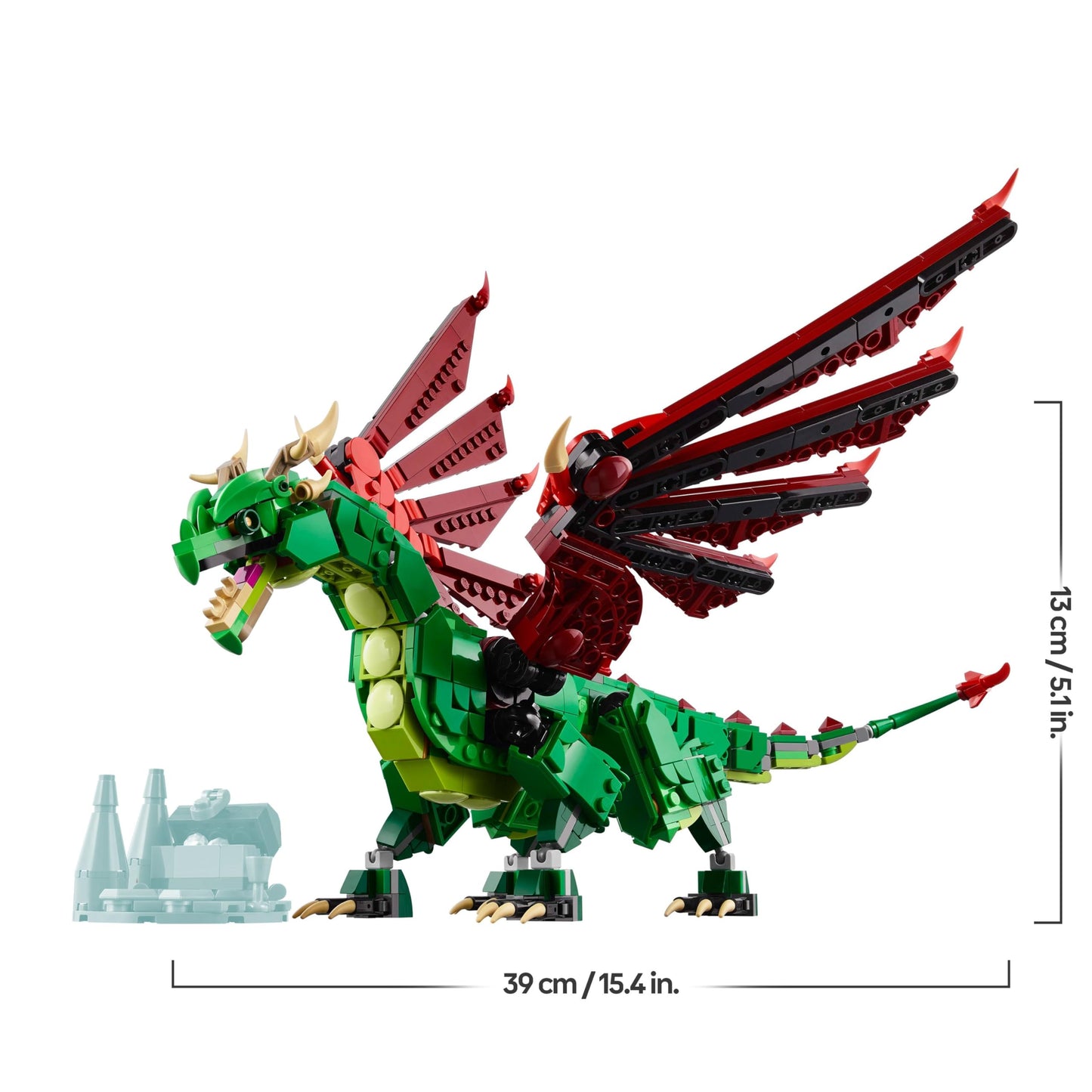 LEGO Creator 3in1 Medieval Dragon toy set with dragon, sea serpent, and phoenix builds for kids aged 9 and up.