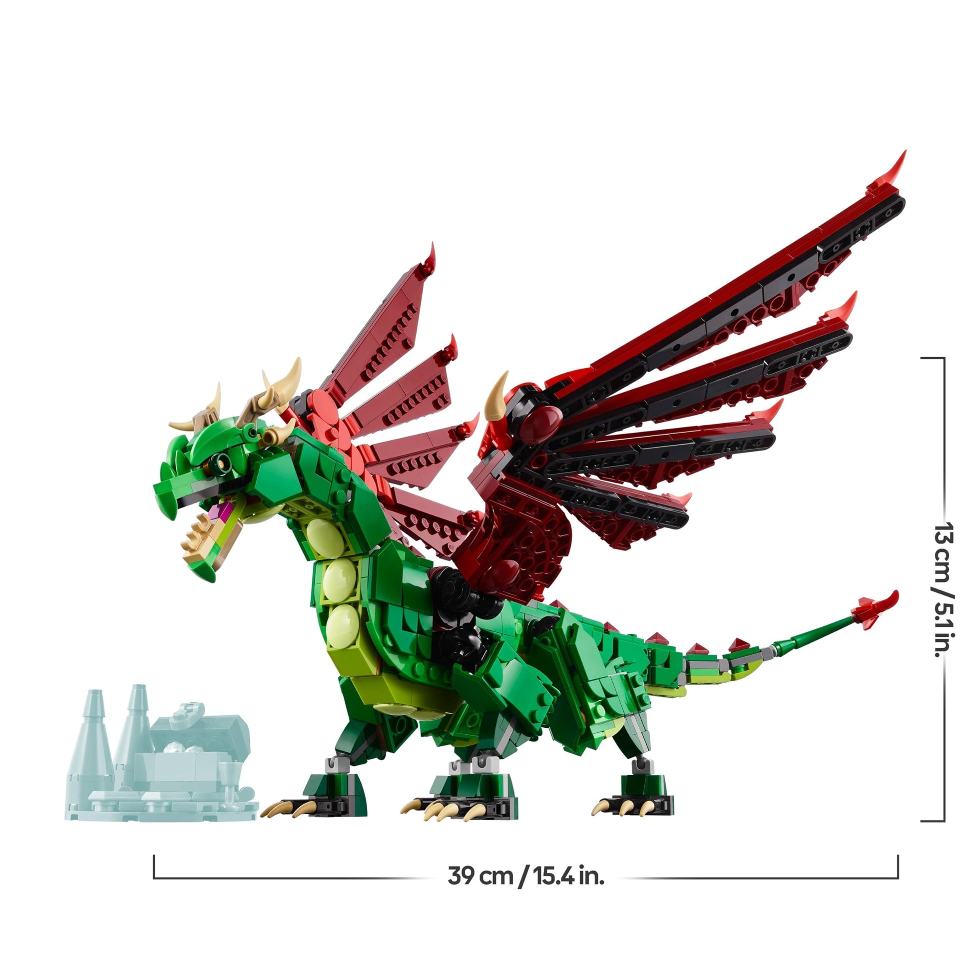 LEGO Creator 3in1 Medieval Dragon toy set with dragon, sea serpent, and phoenix builds for kids aged 9 and up.