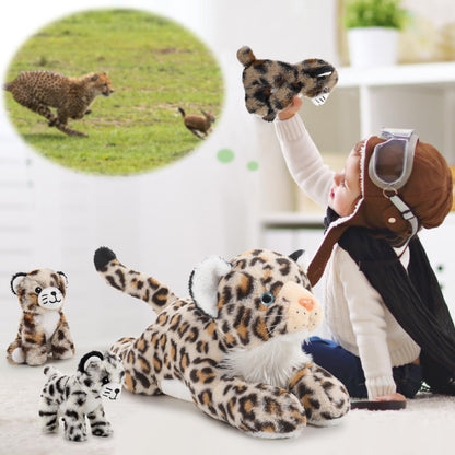 MorisMos Snow Leopard Soft Toy with Babies inside, Lifelike Leopard Teddy Stuffed Animal Plush Toy Cuddly, Kawaii Presents for Kids Girls Boys Children Christmas Birthday Party Decorations (45cm)