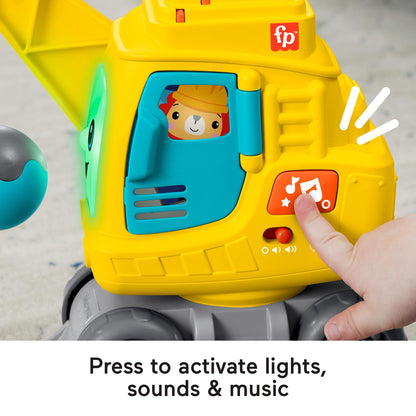 Fisher-Price Baby & Toddler Count & Stack Crane toy with colorful blocks, lights, music, and sounds for infants 9+ months.