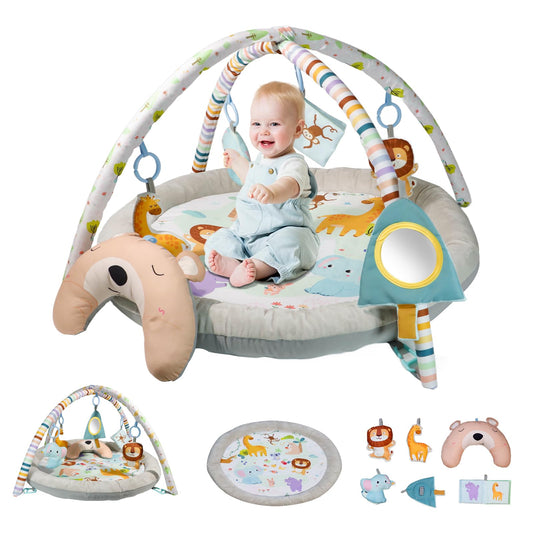 Baby Play Mat, Activity Gym Play Mat for Newborn with Hanging Toys Tummy Time Pillow and Comfy Baby Mats for Floor Play Playmats & Floor Gyms Toys for 0-36 Months Infants Newborn