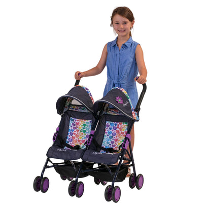 Daisy Chain Zipp Twin Max Dolls Pushchair – Adjustable handles from 76-82cm. For ages 4,5,6,7,8 or 9 years. (Rainbow Hearts)