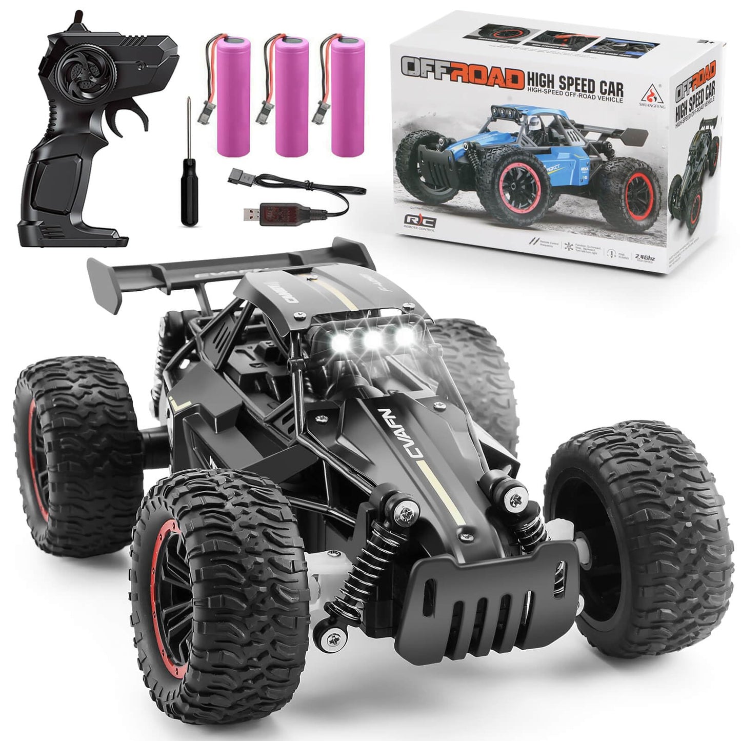 Jiakora Remote Control Cars, 2.4GHz High-Speed RC Car for Kids, 1:16 Scale 2WD Off-Road Monster Truck with 3 Batteries for 60min Playtime, Electric Remote Control Vehicle Toys for Age 3+ Boys & Girls
