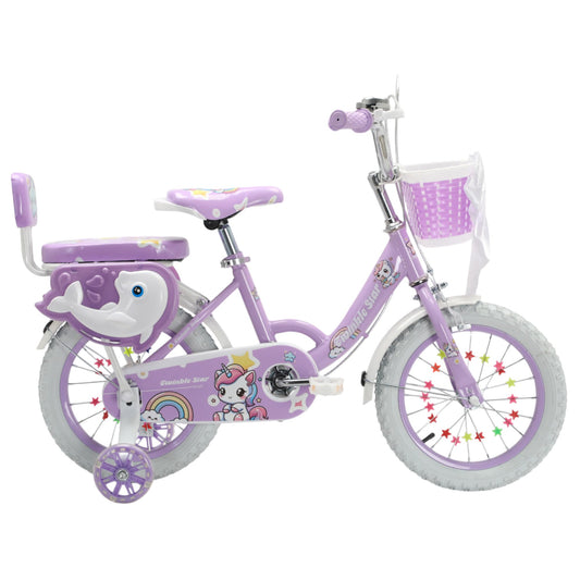 Touch of Venetian 12" 14" 16" Girls Children Bike with Stabilisers Wheels Bell Kids Bike for Ages 2-9 Years Old Pink Bicycle Multiple Colors Bow Pink Purple Unicorn Rainbow (Purple-Dolphin, 12 inch)