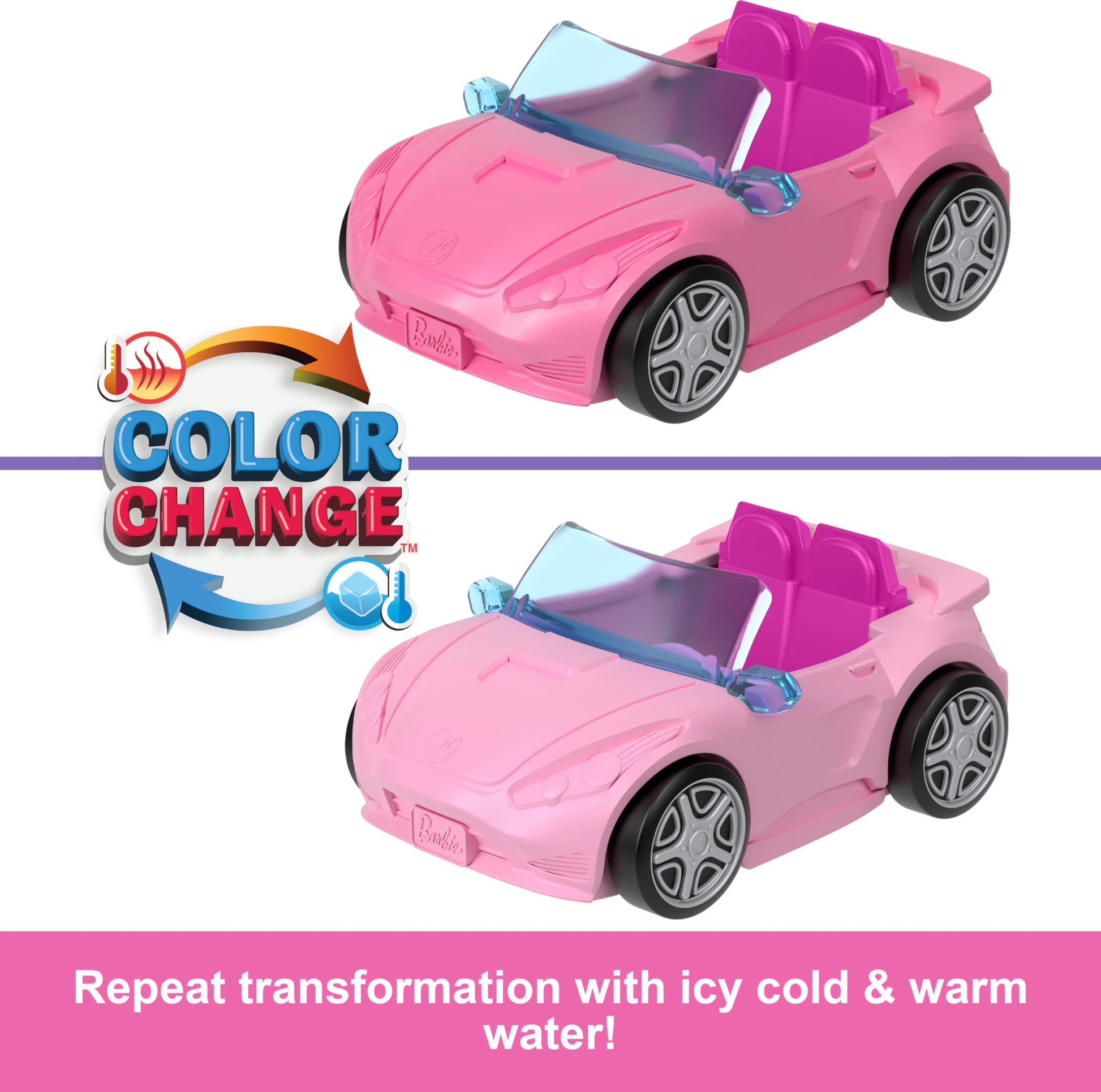Mini BarbieLand doll and convertible toy vehicle set with color-change feature, street sign accessory, by Barbie.