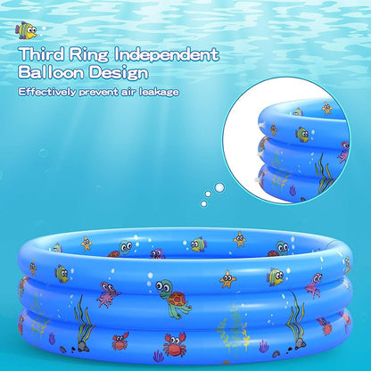LATERN Paddling Pools for Kids, 100CM x 40CM Inflatable Baby Swimming Pool 3 Ring PVC Non-slip Bath Tub Pools for Toddlers Children Family Outdoor Garden Backyard Water Game (Blue)