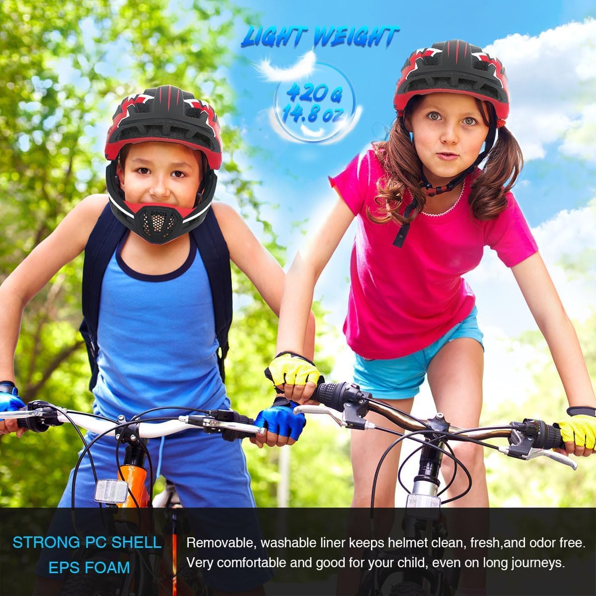 Lixada Kids Full Face Helmet Detachable Full Face Kids Bike Helmet Children Sports Safety Helmet for Cycling Skateboarding Roller Skating