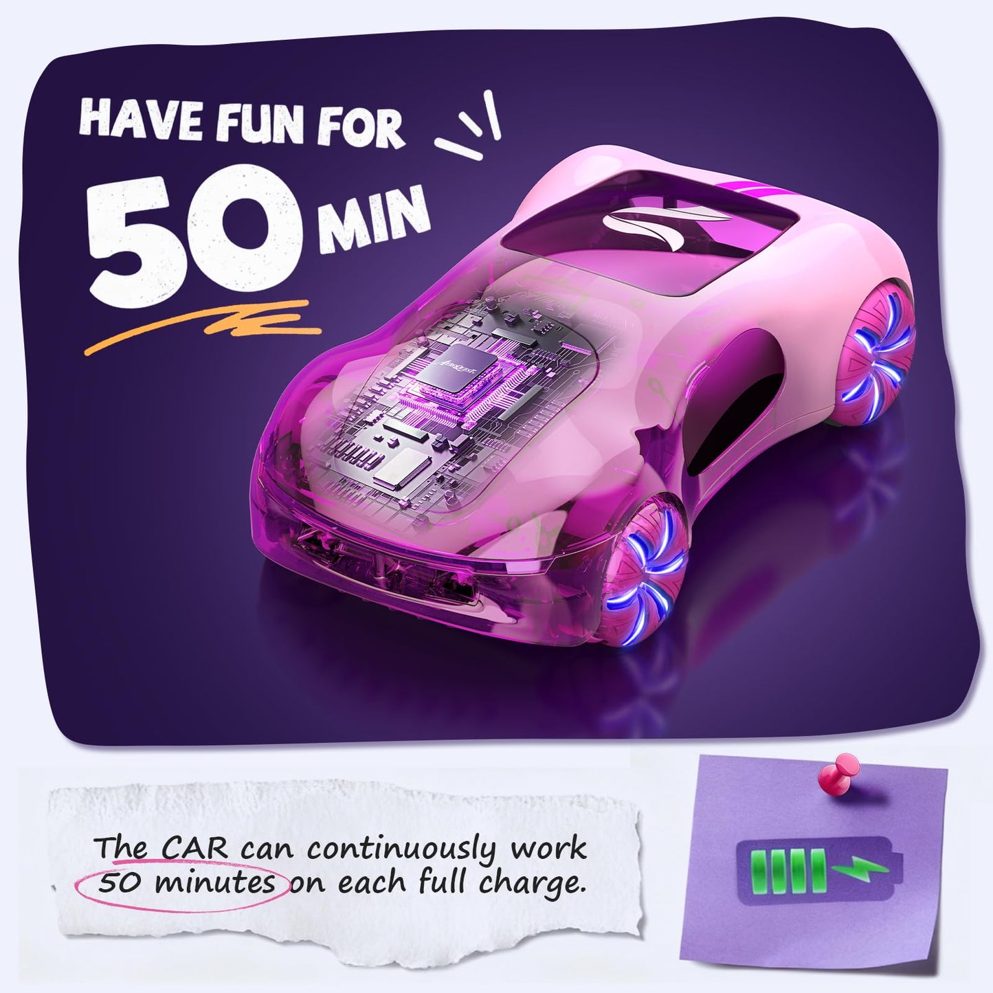 AEROQUEST remote control stunt car for kids with lights, spray, sound, gesture sensing, and rechargeable 2.4GHz control.