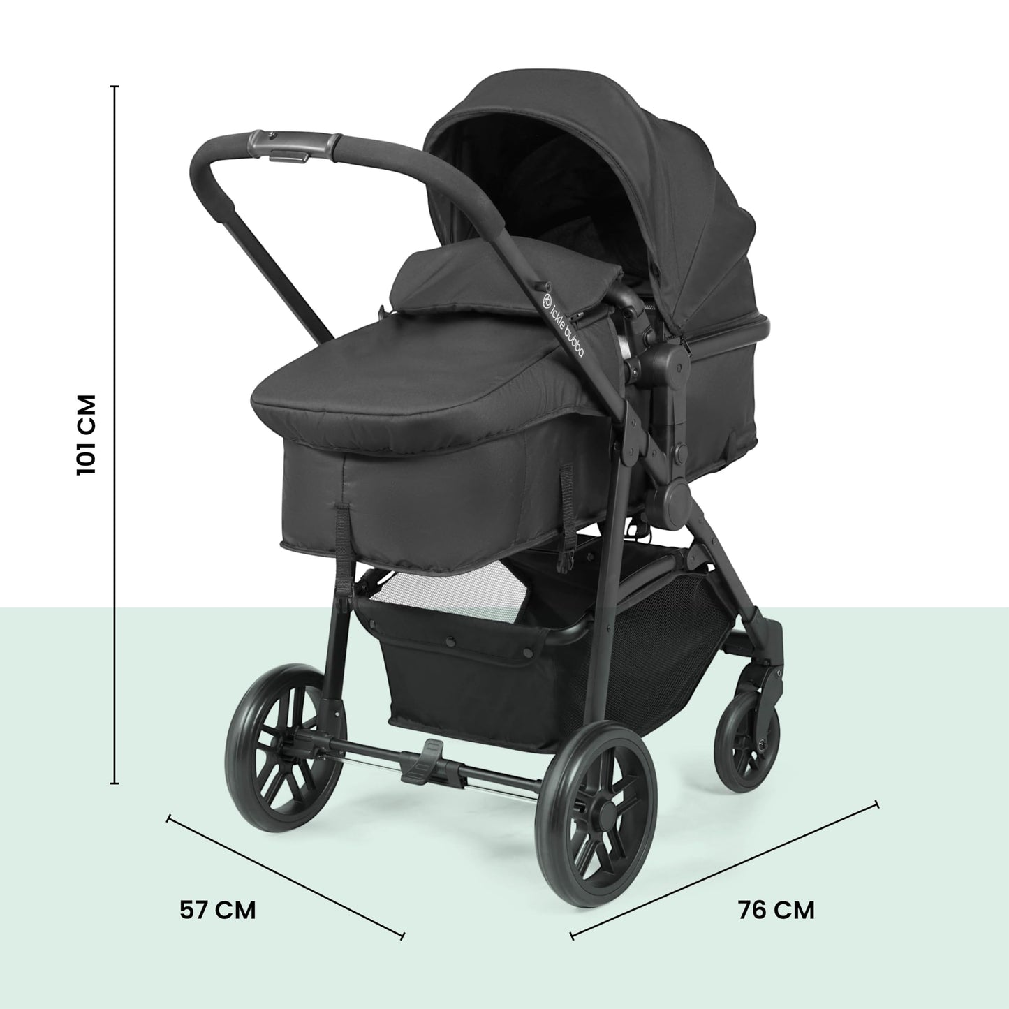 Ickle Bubba Star 3-in-1 Travel System with Astral Group 0+ Car Seat – Convertible Pram & Pushchair, Suitable from Birth to 15kg (Approx. 3 Years*), Spacious Basket & All-Terrain Wheels (Black)