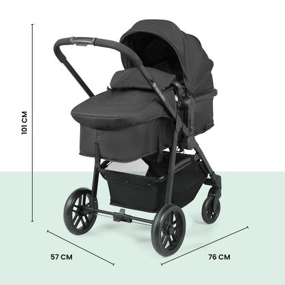 Ickle Bubba Star 3-in-1 Travel System with Astral Group 0+ Car Seat – Convertible Pram & Pushchair, Suitable from Birth to 15kg (Approx. 3 Years*), Spacious Basket & All-Terrain Wheels (Black)