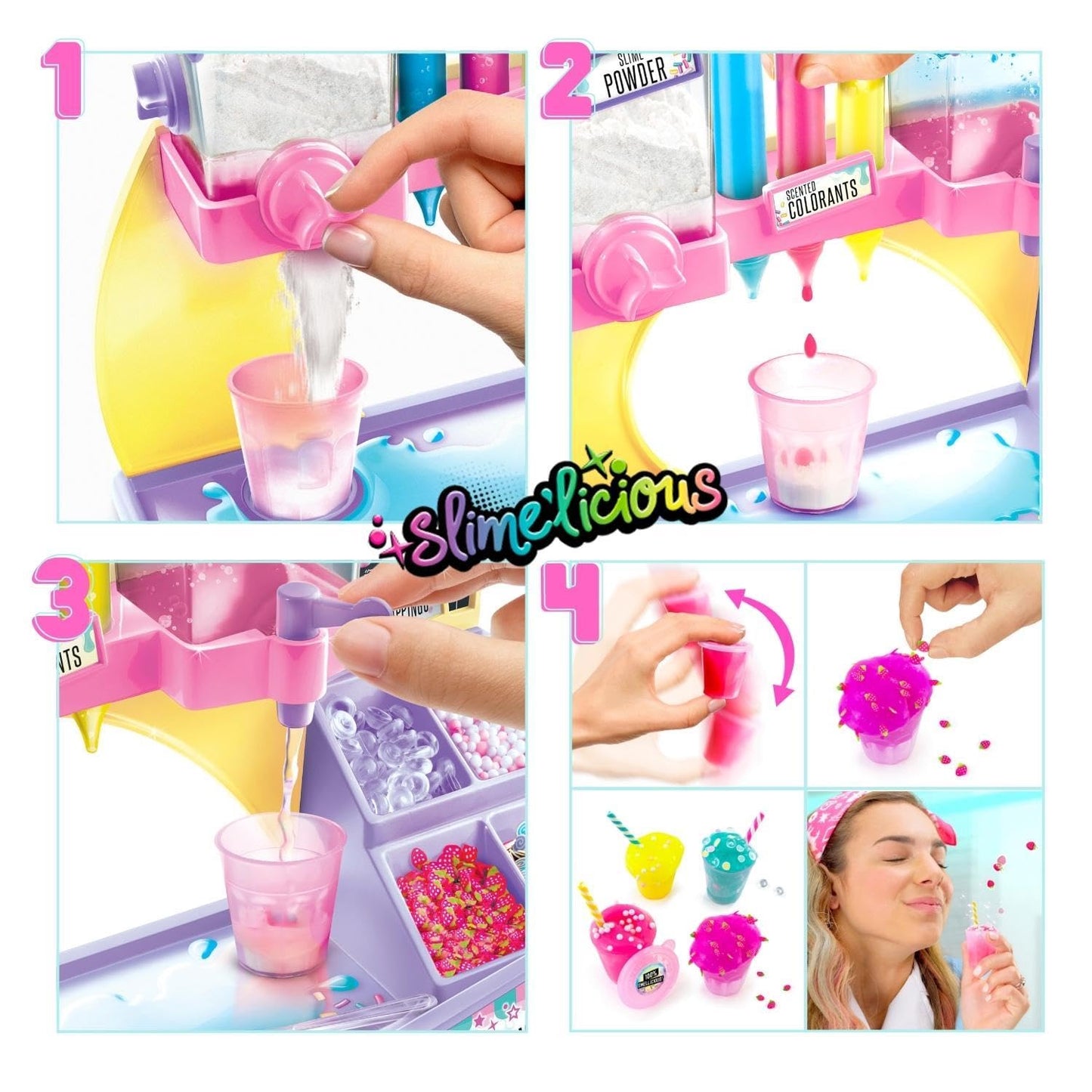 Canal Toys So Slime DIY Slimelicious Slime Station with colorful slime, decorations, shakers, and mixing tools for making scented slimes.