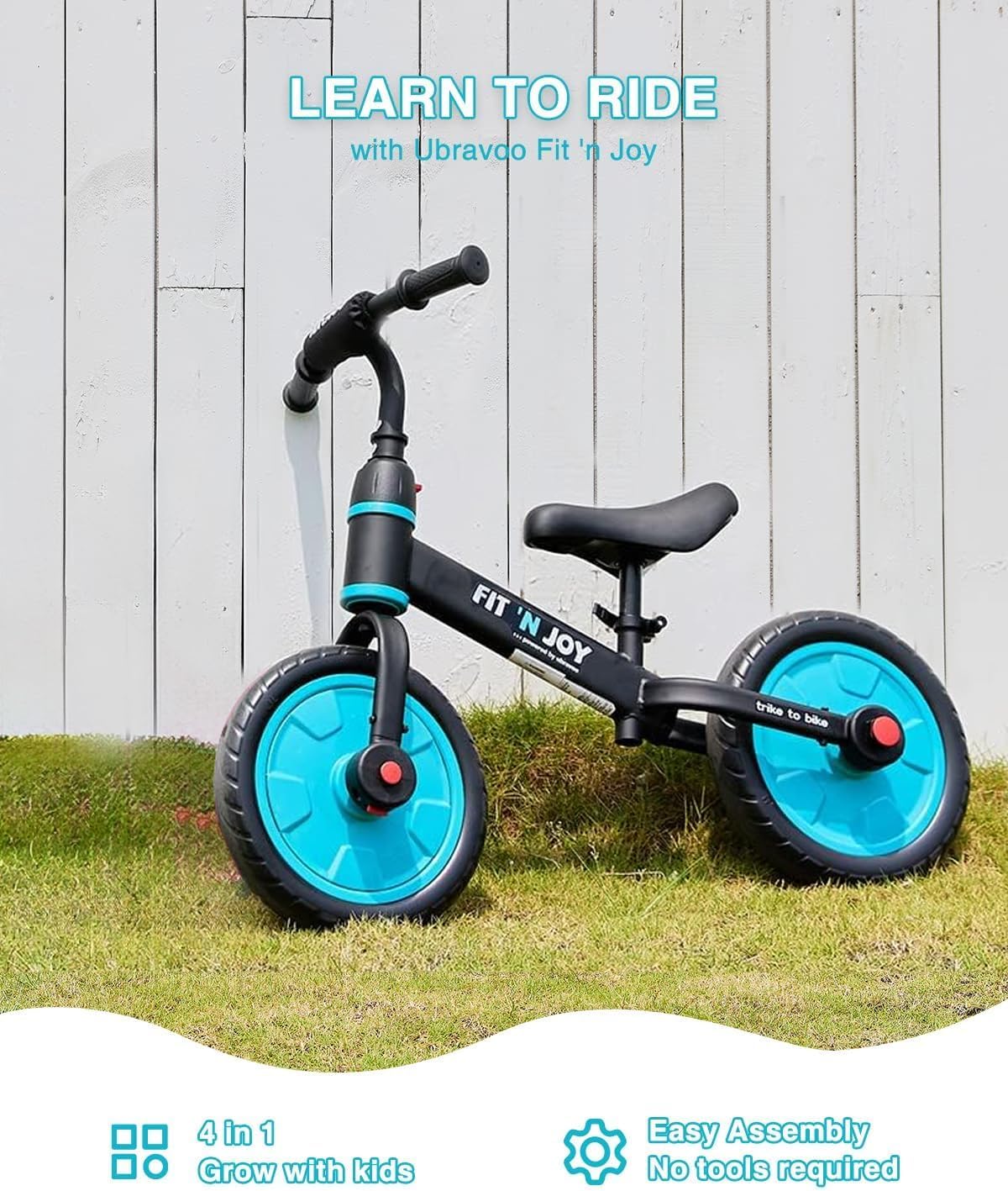 UBRAVOO Fit 'n Joy Beginner Toddler Training Bicycle, 4-in-1 Kids Balance Bike with Pedals & Training Wheels Options, Trike to Bike Riding Toys for Boys Girls 2-5 (Blue)