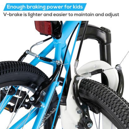 HILAND 24 Inch Kids Mountain Bike, 7 Speed MTB Bike for Boys Girls, Kids Mountain Bicycle with Suspension Fork V-brakes, Blue