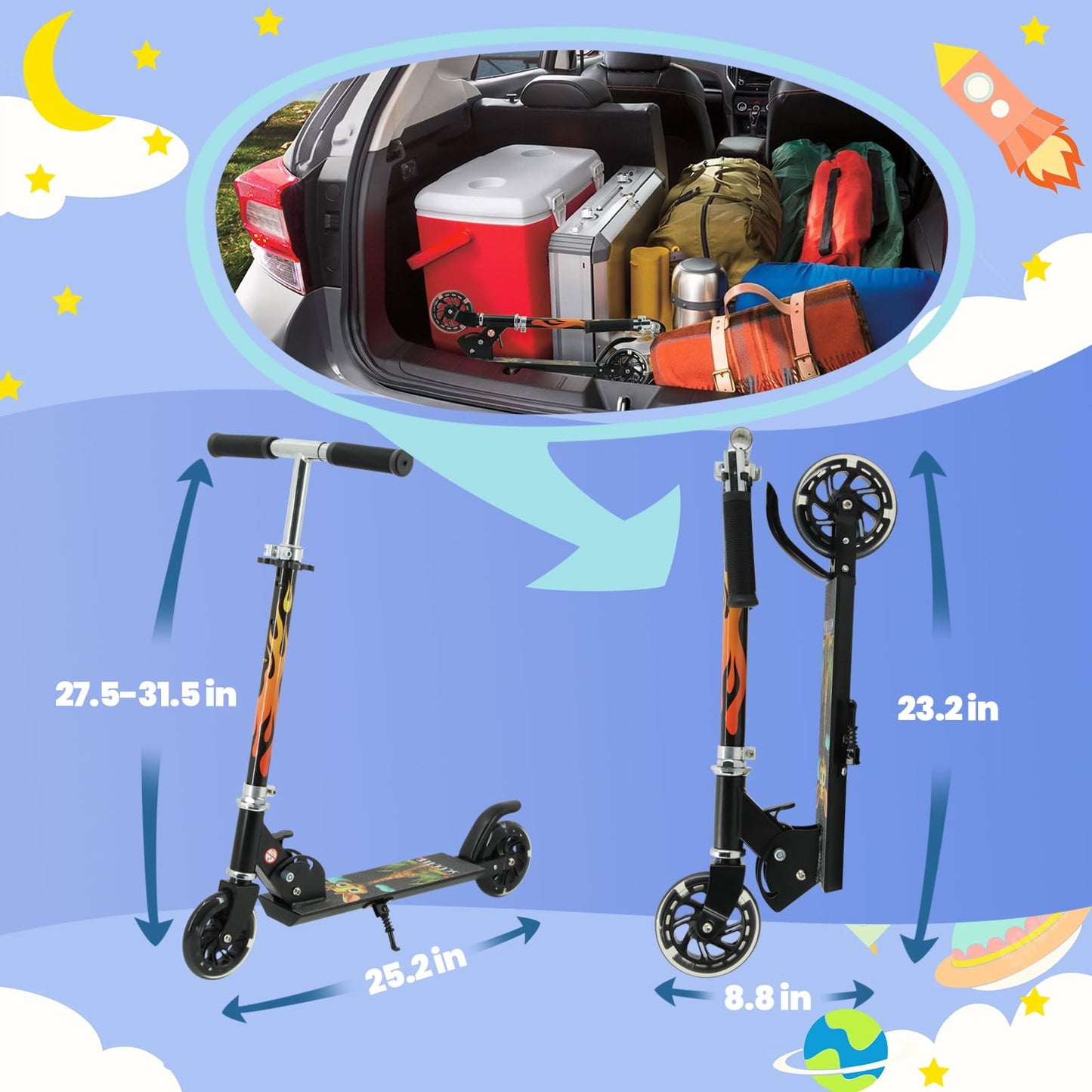 TENBOOM Scooter for Kids Ages 4-7, 2 Wheels Light Up Gift Scooters for Girls Boys Ages 6-12, Easy Folding Kids Scooter with 3 Levels Adjustable Handlebar and Rear Brake