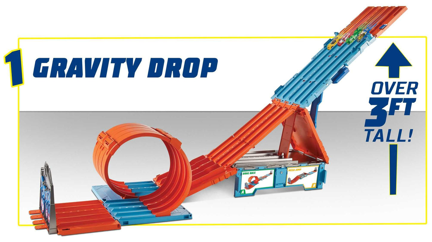 Hot Wheels Race Crate with 3 Stunts in 1 Set, 8+ feet of Race track, Includes 2 Hot Wheels cars, Portable Storage, Gift Set Ages 6 to 10,‎ GKT87