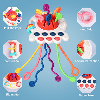 HCSSZ Montessori Toys,Silicone Travel Sensory Toys for Toddlers,Food Grade Pull String Activity Toy for Baby Girls Boys Educational Fine Motor Skills,Birthday Gift