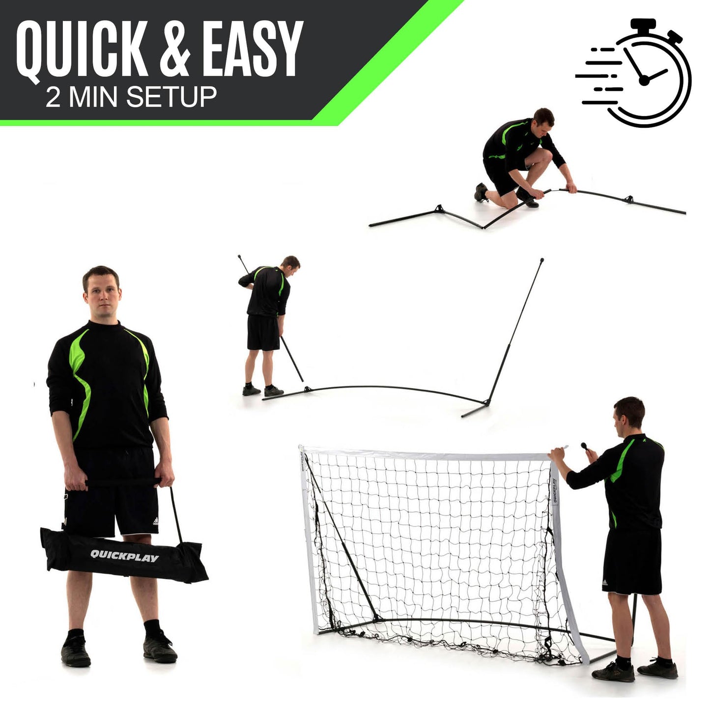 QUICKPLAY Kickster Elite Football Goal 6x4' – Ultra Portable Indoor & Outdoor Football Goals with Weighted Base [Single Goal]