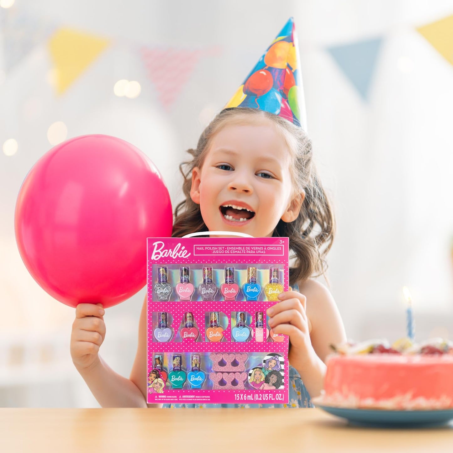 Barbie 18 Piece Set Kids Water Based Nail Polish Makeup Set, Includes 15 Nail Polishes with 2 Toe Spacer and 1 Nail File for Girls Ages 3+ by Townley Girl