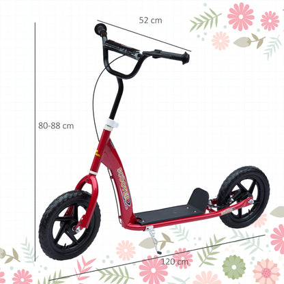 HOMCOM Kids Scooter, Toddler Kick Scooter with Adjustable Handlebar, 12" EVA Tyres, Rear Brake, for Age 5-12 Years, Red