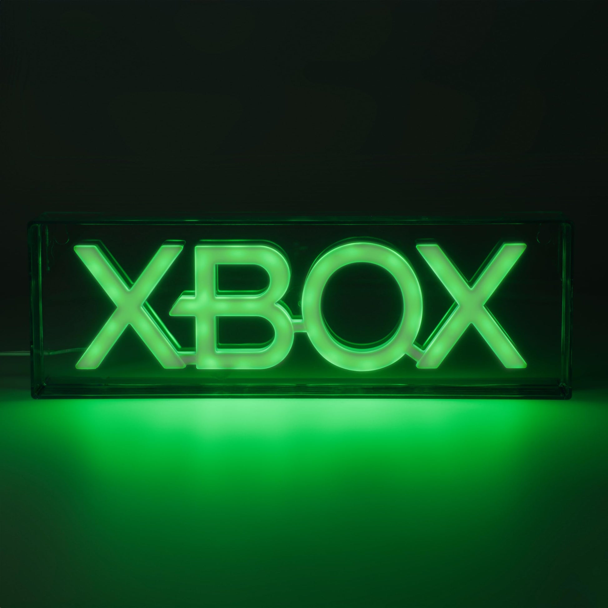 Green Xbox Logo LED neon light by Paladone, wall-mountable or free-standing sign, perfect for game room decor and gaming enthusiasts.