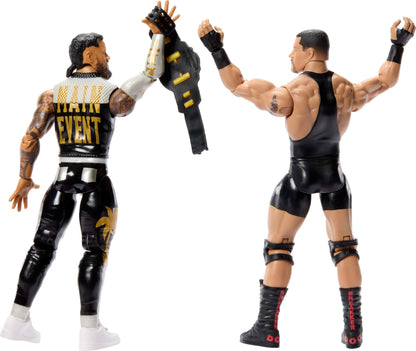 Mattel WWE Main Event Showdown Action Figures 2-Pack with Accessory, Series #25 Bron Breakker vs Jey Uso Collectible Set, 6-inch, JHJ57