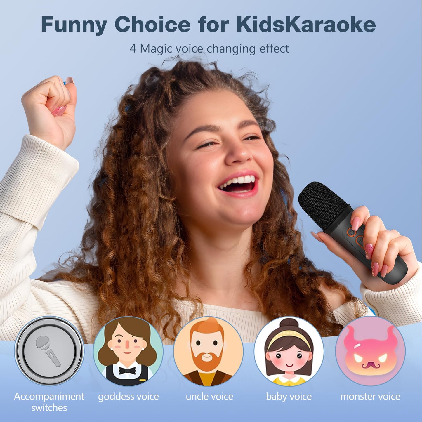 Onihan kids karaoke machine with two microphones, LED party lights, portable design, ideal for girls' birthday and Christmas gifts